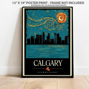 Póster artístico de la noche estrellada de Calgary, Canadá, decoración del cielo nocturno para el hogar y la oficina, regalo de arte de pared único