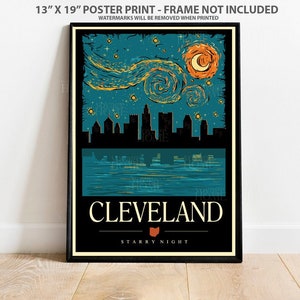 Cleveland Poster - Cleveland Ohio Print - Cleveland Starry Night Poster - Cleveland Artwork