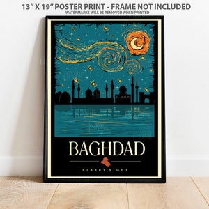 Baghdad Poster - Baghdad Iraq Print - Baghdad Starry Night Poster - Baghdad Artwork