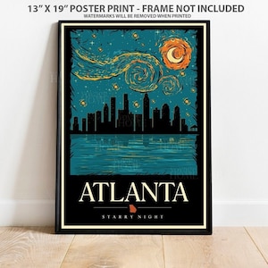 Atlanta Poster - Starry Night Atlanta Art Print - Atlanta Gift for Georgia Lovers & Home Decor