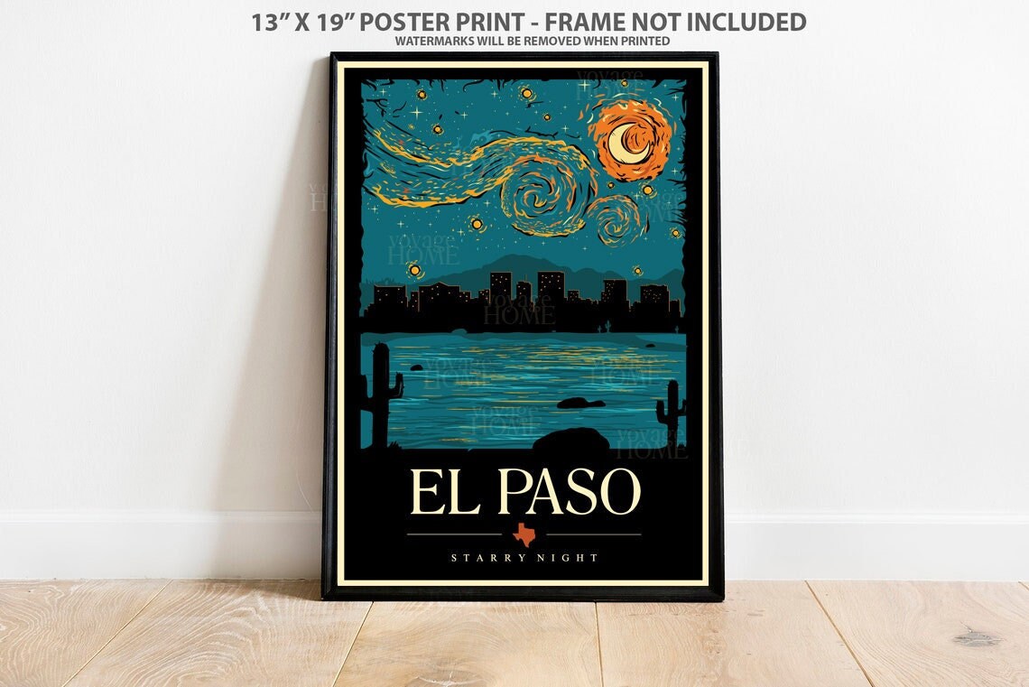 El Paso Poster El Paso Texas Print El Paso Starry Night Poster El Paso