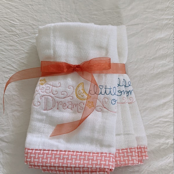 Sweet Dreams Embroidered Burp Cloths