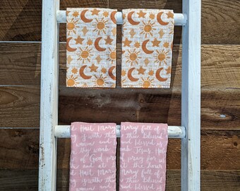 Catholic Print Gauze Burp Cloths | Hail Mary | Let Your Light Shine | Ready to Ship