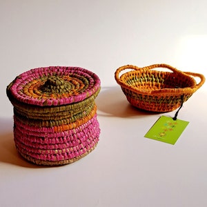 Set de 3 cestas de almacenaje, Con tapa, Funda textil, Bambú, Decorativo,  Color Gris