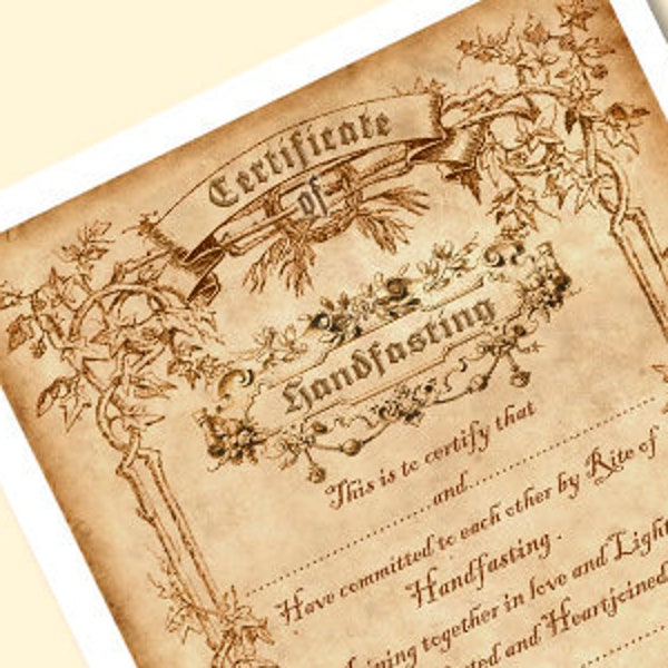 Printable HANDFASTING CERTIFICATE 02. Gift for weddings, parchment texture, Magic rites inspired, vintage aesthetic, printable DOWNLOAD