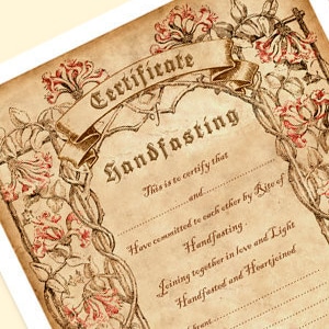 Printable HANDFASTING CERTIFICATE. Gift for weddings, parchment texture, Magic rites inspired, antique aesthetic, printable DOWNLOAD