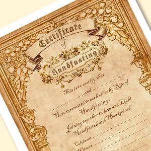 Printable HANDFASTING CERTIFICATE 07 Gift for weddings, parchment texture, Magic rites inspired, antique aesthetic, printable DOWNLOAD