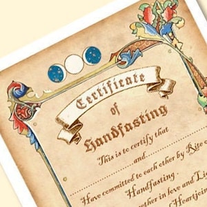 Printable HANDFASTING CERTIFICATE 08.Gift for weddings, parchment texture, Magic rites inspired, Medieval aesthetic, printable DOWNLOAD