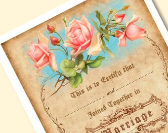 Printable Vintage style Certificate of Marriage. Vintage 05 . Printable Download jpg. pdf. Din A4. wedding template