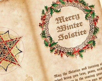 Carta del solstizio d'inverno di Yule: ghirlanda festiva pagana (download digitale)