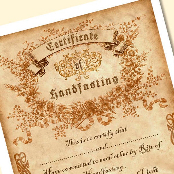 Printable HANDFASTING CERTIFICATE 03. wedding, marriage, parchment, Magic, Wicca, Celtic.  DOWNLOAD jpg. pdf.