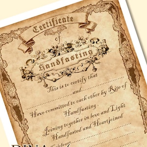 Printable HANDFASTING CERTIFICATE 01 Gift for weddings, parchment texture, Magic rites inspired, medieval aesthetic, printable DOWNLOAD