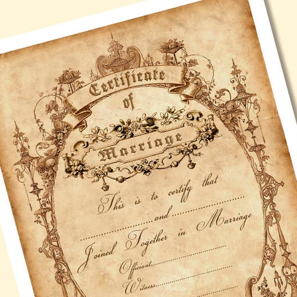 Printable Victorian style Certificate of Marriage 02. Vintage . Digital Printable Download jpg. pdf.