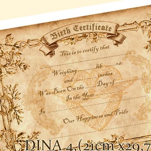 Printable Birth certificate . print newborn gift . baby birth print . wall decor . Vintage . Download . baby shower gift . nursery decor image 1
