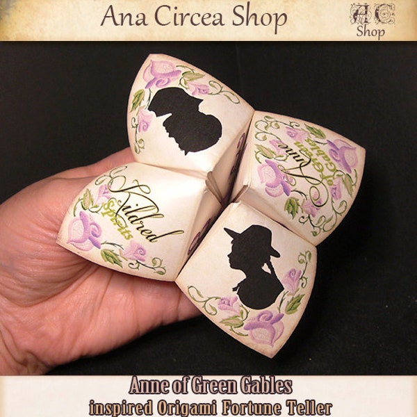 DIY Anne of Green Gables inspired Fortune Teller . L.M. Montgomery, cootie catcher, easy chatter activity,  printable craft for book lovers.