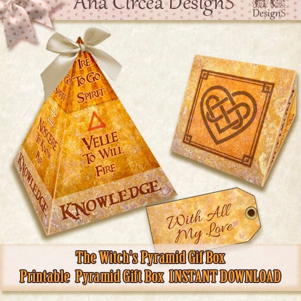 The Witch's Pyramid Gif Box . Printable. INSTANT dIGITAL DOWNLOAD. DIY . Chirstmas. Yule . Favor. papercraft. Label. wicca. Magic. Solstice