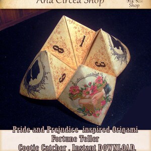 Price and prejudice quotes.  Origami Fortune Teller . cootie catcher . game . DIY toy . Digital DOWNLOAD . Paper Crafting . wedding Favor