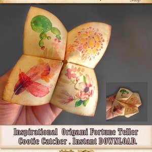 DIY Inspirational Quotes Origami Fortune Teller,  cootie catcher, easy game, Digital DOWNLOAD . Paper crafts for guests, origami favor.