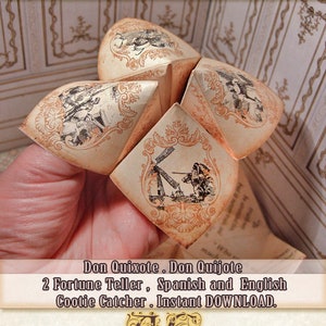 DIY 2 fortune tellers, Don Quixote, Don Quijote,  Spanish and  English, Cootie Catcher, printable digital download, Papercraft best Quotes