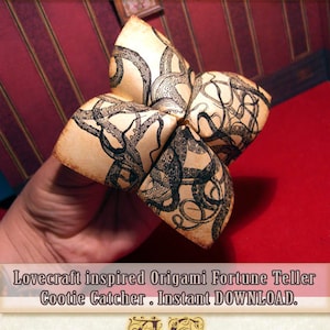 DIY H.P. Lovecraft inspired Origami Fortune Teller, cootie catcher. Perfect for party favors, printable digital DOWNLOAD. best books quotes.