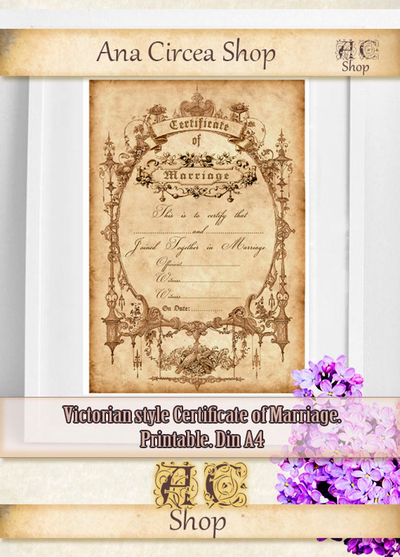 Printable Victorian style Certificate of Marriage 02. Vintage | Etsy