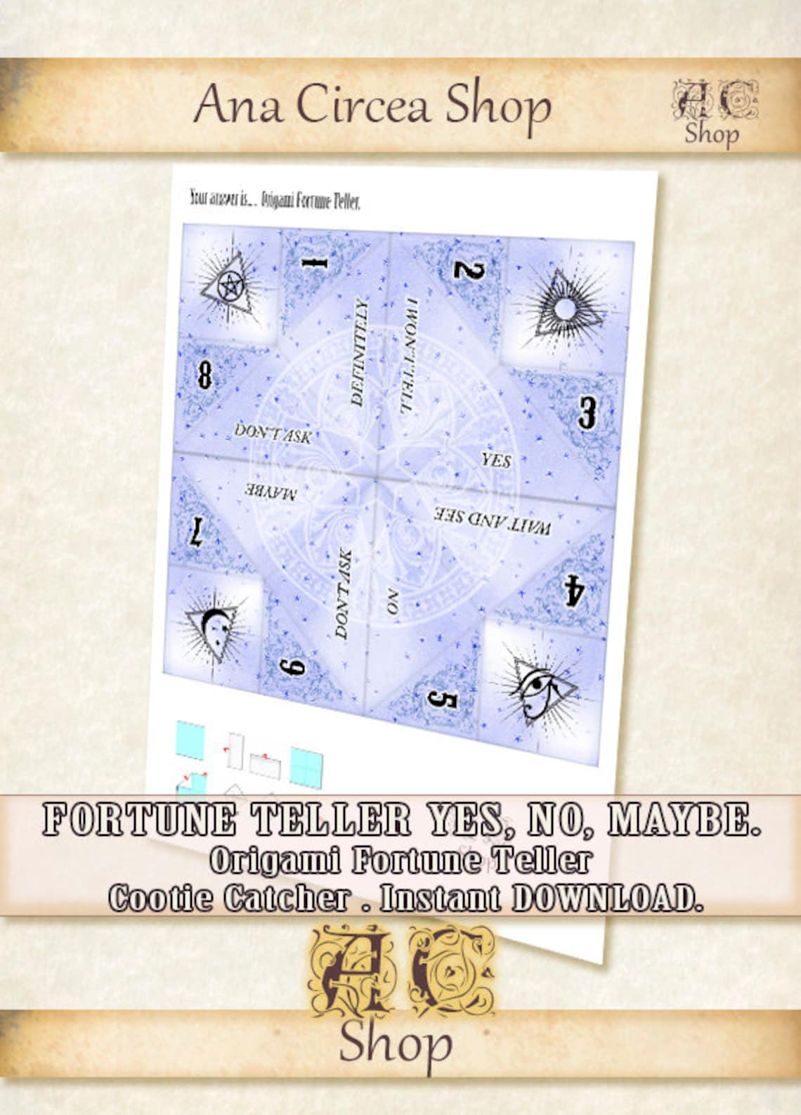 Printable Origami Fortune Teller,yes, No or Maybe , Funny Cootie