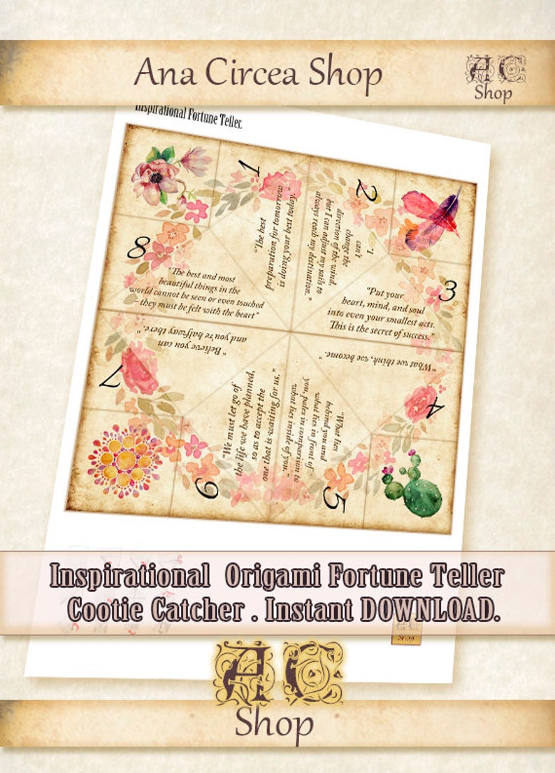 Inspirational Quotes Origami Fortune Teller . cootie catcher . Etsy