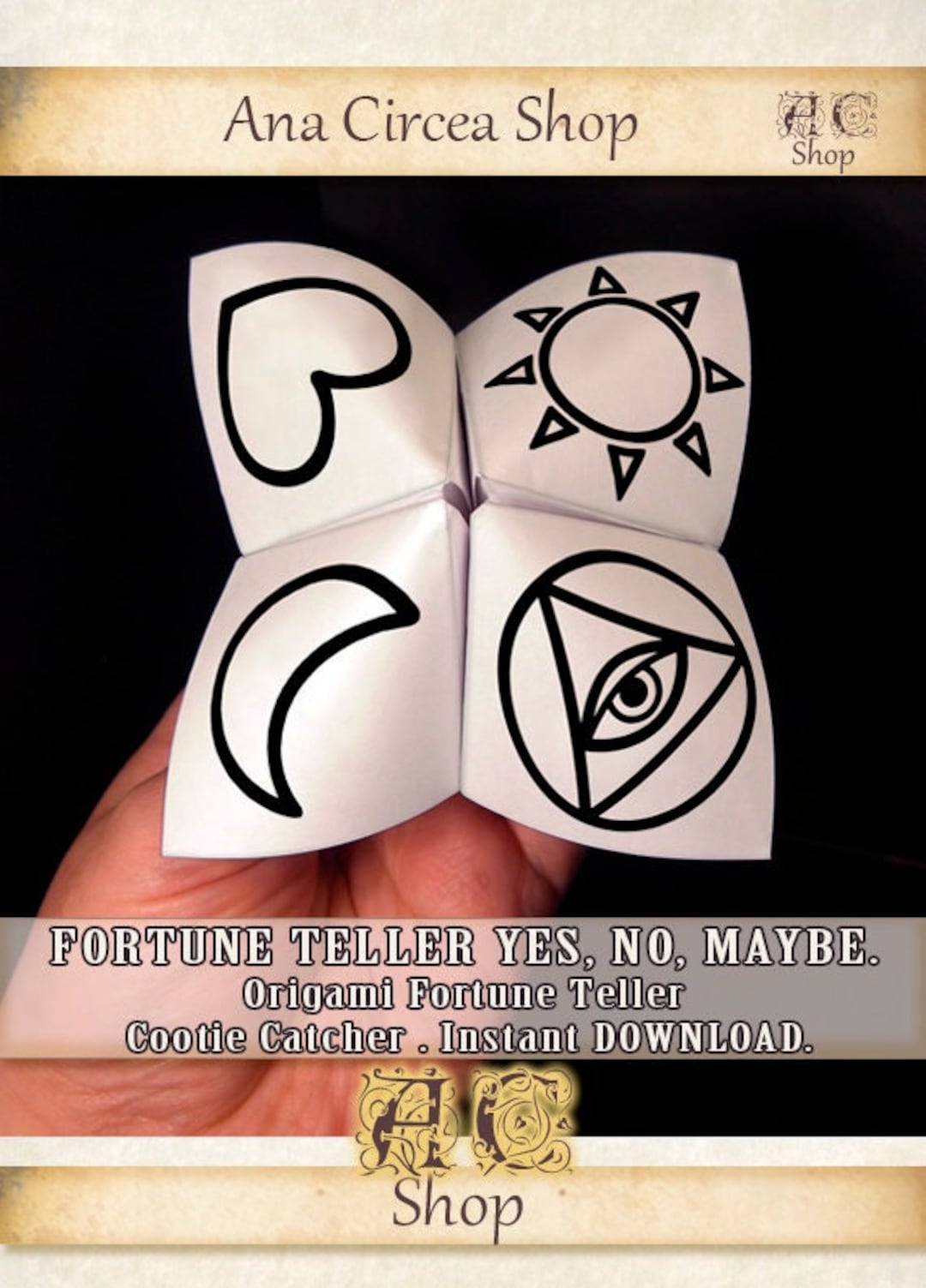 Printable Origami Fortune Teller,yes, No or Maybe , Funny Cootie
