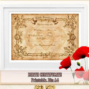 Printable Birth certificate . print newborn gift . baby birth print . wall decor . Vintage . Download . baby shower gift . nursery decor image 2