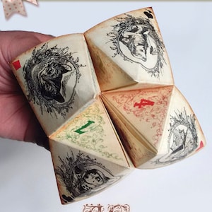 Adivino de origami inspirado en Alicia en el país de las maravillas, atrapasueños, actividad divertida para fiestas de amantes de los libros, manualidad fácil para imprimir, citas