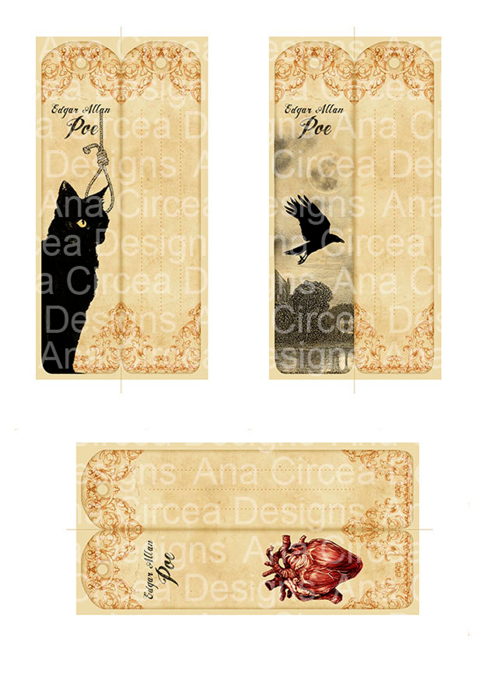 E.A. Poe Printable Bookmarks, Two Sides, Perfect Gift for Book Lovers ...