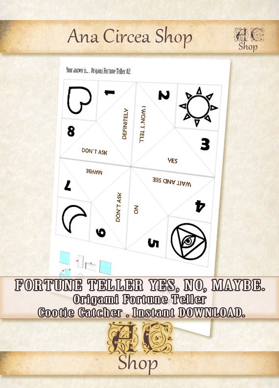 Printable Origami Fortune Teller,yes, No or Maybe , Funny Cootie