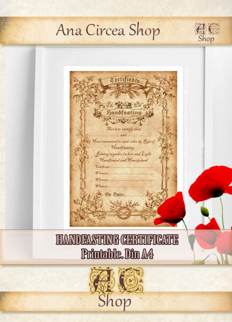 Printable HANDFASTING CERTIFICATE 02. Wedding. Marriage. Parchment ...