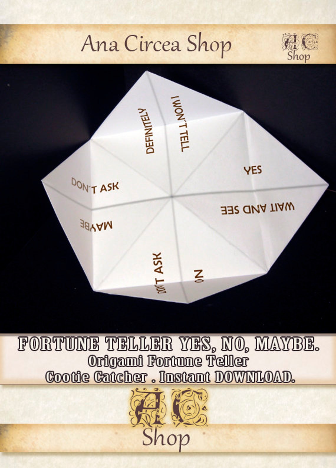 Printable Origami Fortune Teller,yes, No or Maybe , Funny Cootie
