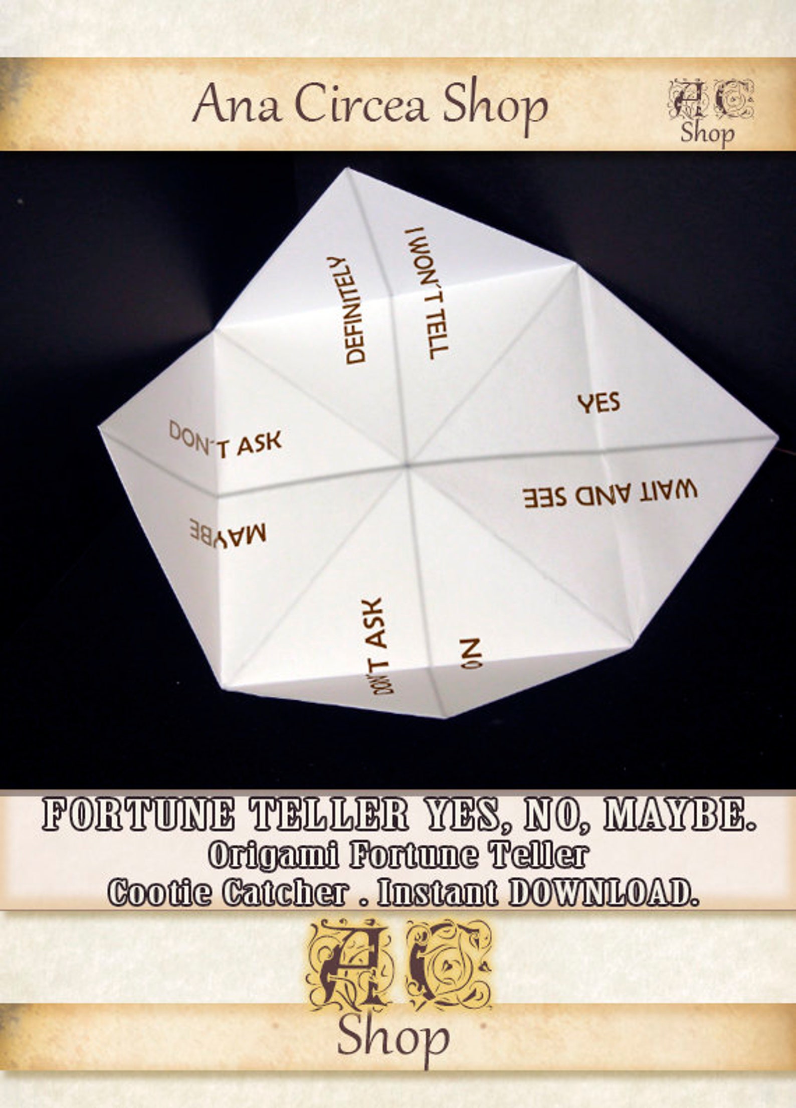Printable Origami Fortune Teller,yes, No or Maybe , Funny Cootie