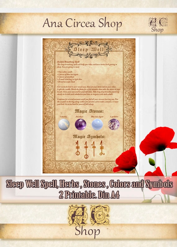 Sleep Well Spell Print: Herbs, Stones, Symbols (Digital Download)