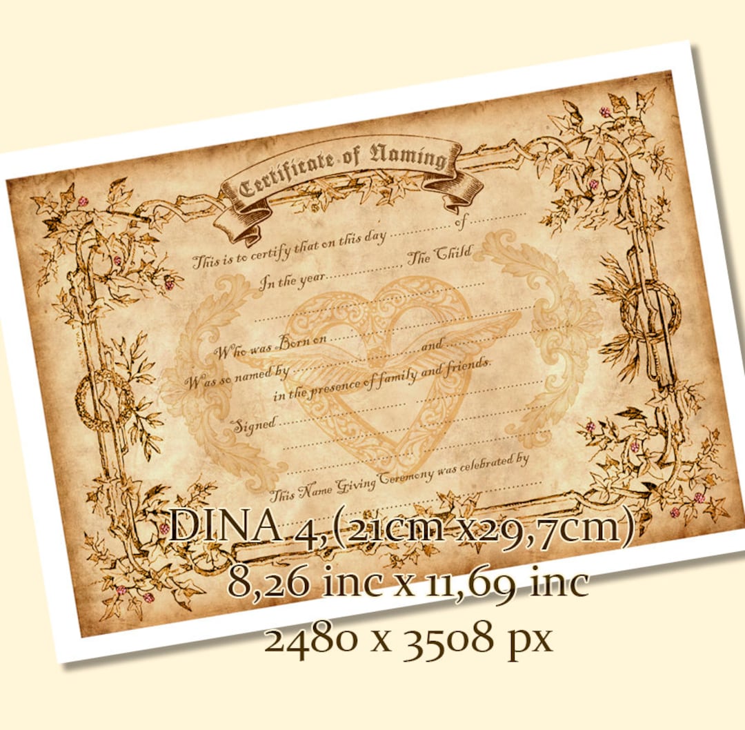 Printable Certificate of Naming . Print Newborn Gift . Baby Birth Print . Wall Decor . Vintage ...