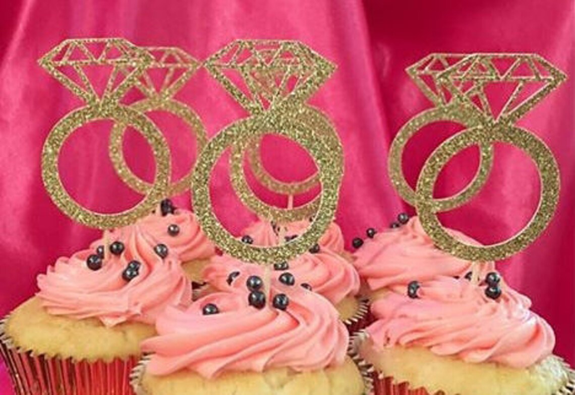 Engagement Ring Cupcake Toppers Set of 12 for Engagement Etsy