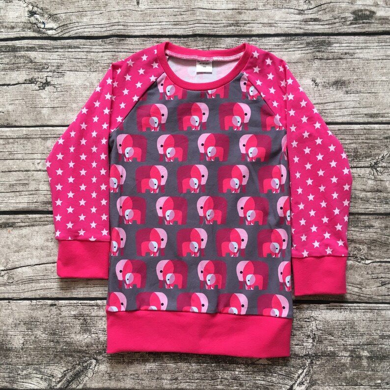 Long sleeve shirt / raglan shirt size. 86-116 Elephant family pink/gray image 1