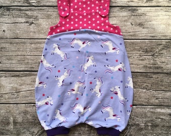 Summer jumpsuit / dungarees "unicorns lilac" size. 62-104