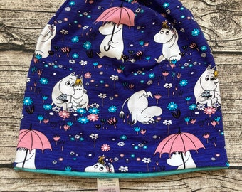 Reversible beanie hat "Moomins in the rain - dark blue" from KU 44 cm