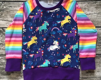 Long sleeve shirt / raglan shirt size. 86-116 "Unicorns dark blue"