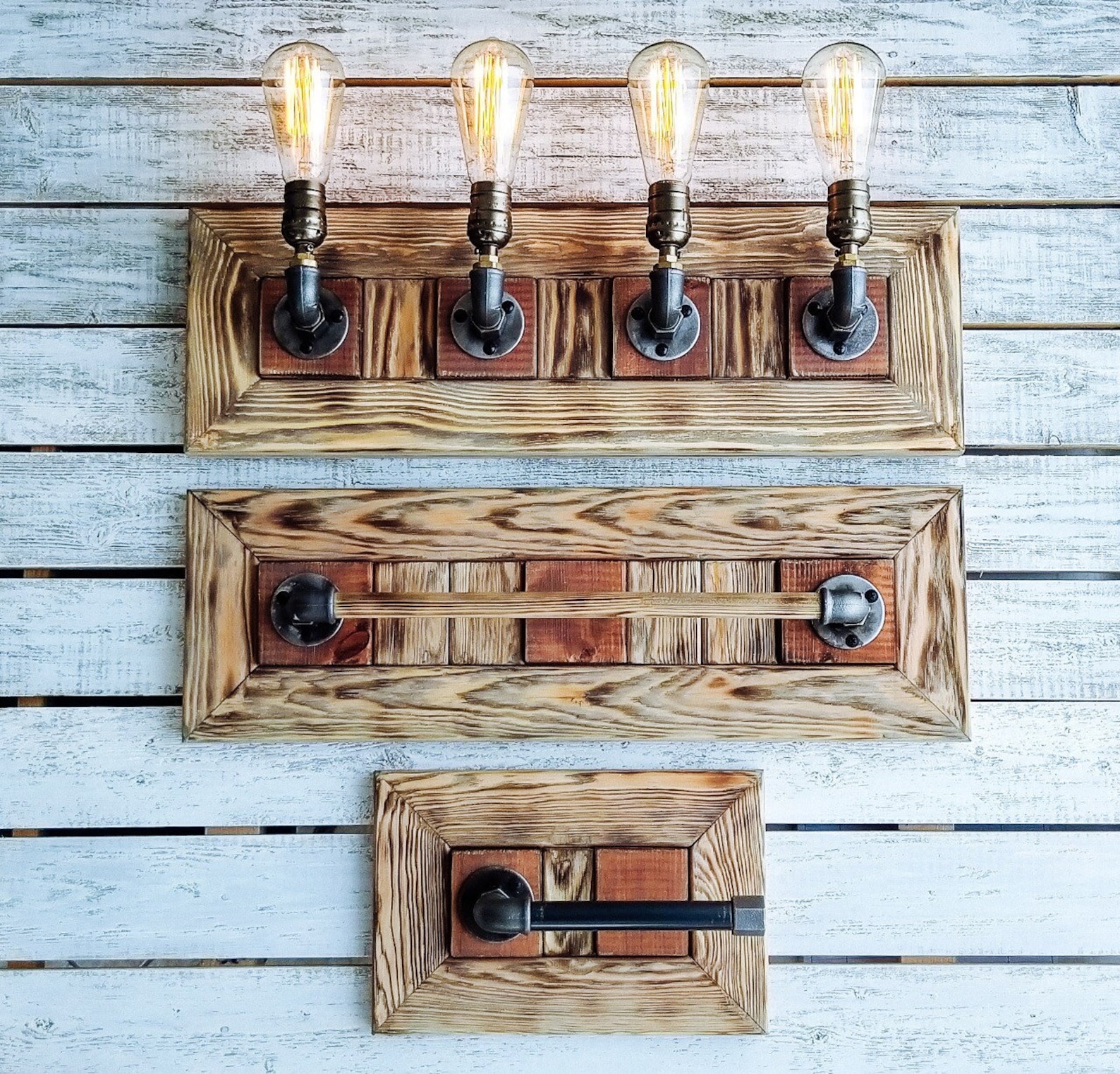 Bathroom set Towel Rack Toilet Paper Holder Rustic Wood Etsy