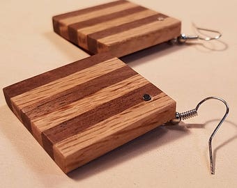 Oak And Walnut Square Striped Earrings