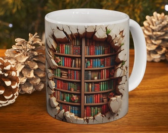 3D-Bücherregalbecher Sublimation, 3D-Buchbecherverpackung, 11 Unzen und 15 Unzen Becherdesign, 3D-Becherverpackung, 11 Unzen Becher Png, 15 Unzen Becher PNG Buchliebhaber Becher Kaffeetasse
