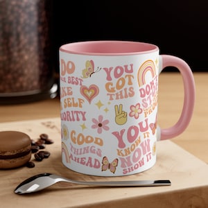 Retro Motivationsbecher, Tägliche Erinnerungen Becher, 11 Unzen 15 Unzen Kaffeebecher Wrap, Zitat Affirmation Positive Self Care Erinnerung Becher, Geschenk für den besten Freund