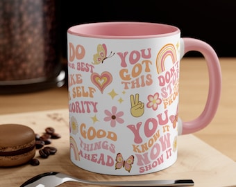 Retro motiverende mok, dagelijkse herinneringen mok, 11oz 15oz koffiemok wrap, citeer bevestiging positieve zelfzorg herinnering mok, beste vriend cadeau