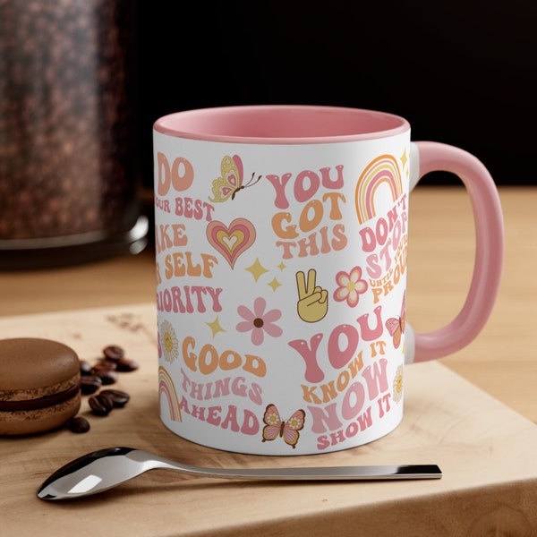 Retro Motivational Mug, Daily Reminders Mug, 11oz 15oz Coffee Mug wrap, Quote Affirmation Positive Self Care Reminder Mug, Best Friend Gift