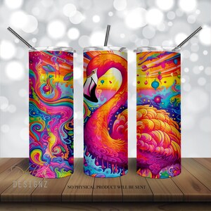 Rainbow Flamingo Colorful Neon 20 oz Skinny Tumbler Sublimation Design, Straight & Tapered Tumbler Wrap PNG, Instant Digital Download PNG