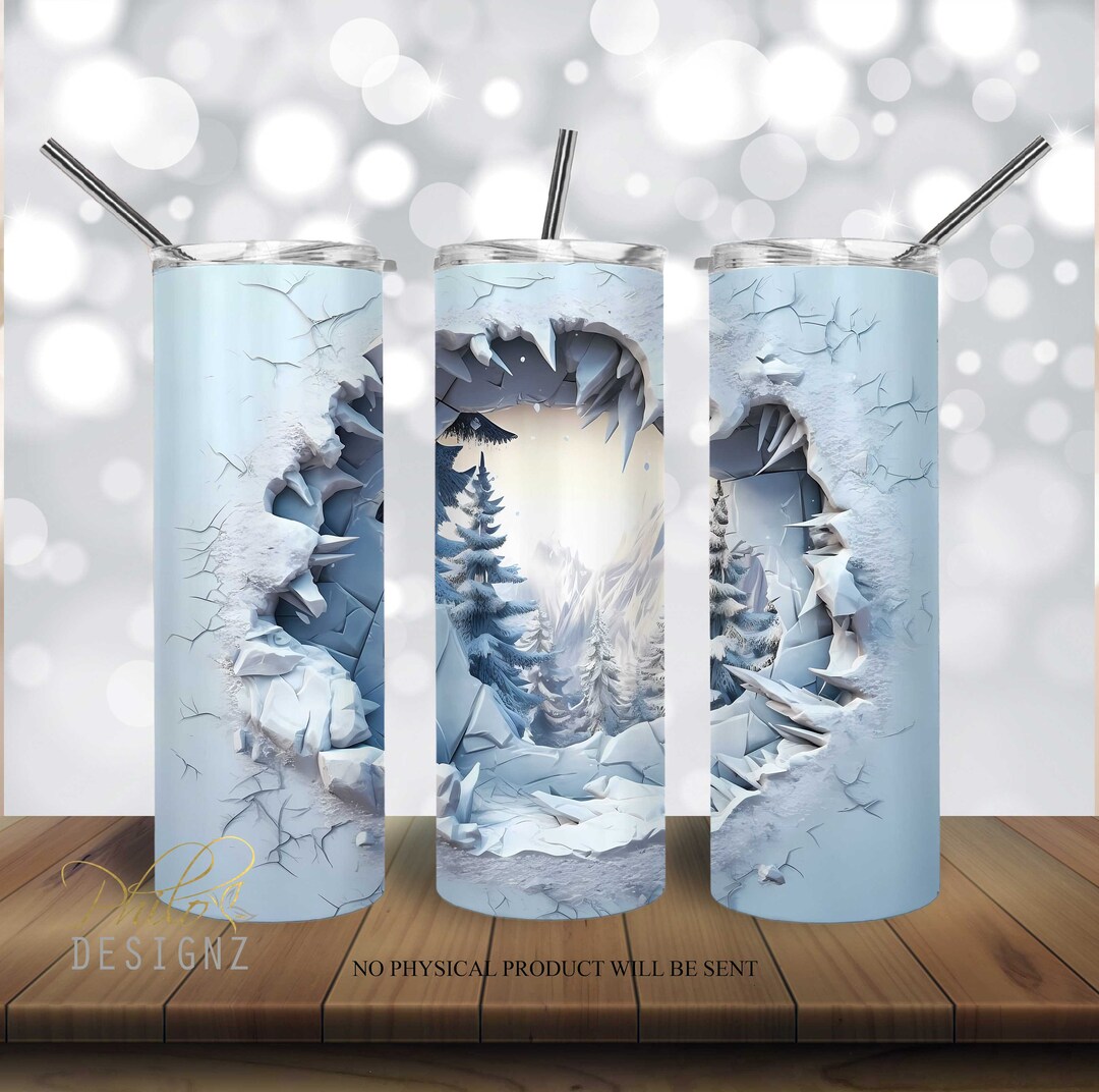 3D Cracked Wall Snow Mountains Tumbler 20 Oz Skinny Tumbler Sublimation ...